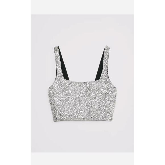 Banana Republic Embellished Rhinestone Satin Cropped Tank Size 10 NWT RT$250 - Picture 2 of 16